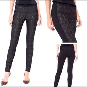 WHBM Black / Gold Brocade Ponte Jacquard Mixed Skinny Pants Size 0L